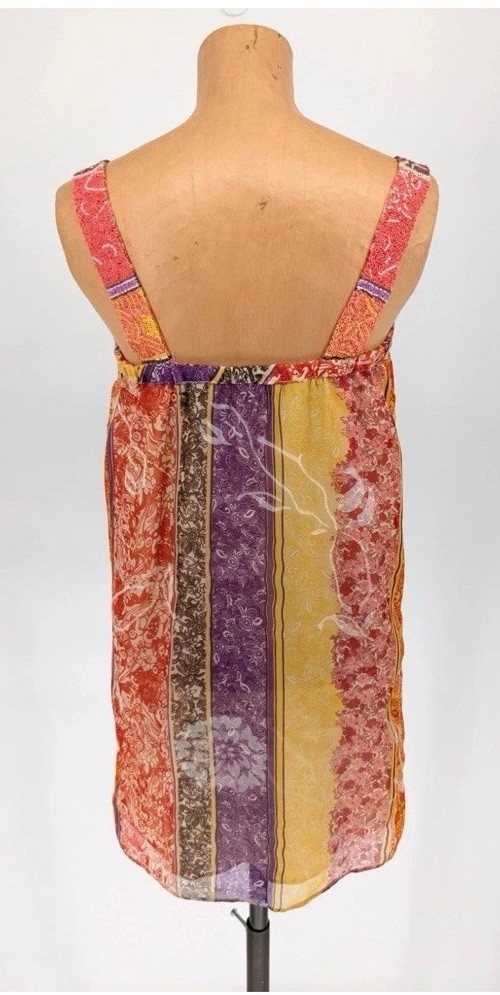Alice + Olivia Patchwork Mini Dress S Designer Sheer Strappy Slip Festival Tunic