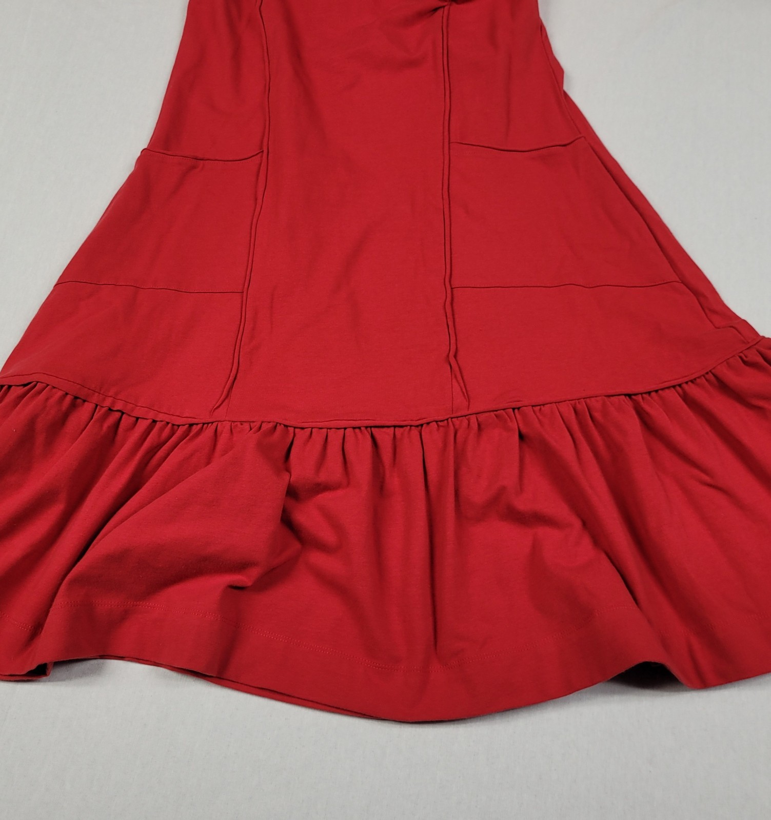 OSO Casuals Fleuri A-line Swing Midi Red Dress Cap Sleeve Front Pockets Women XS