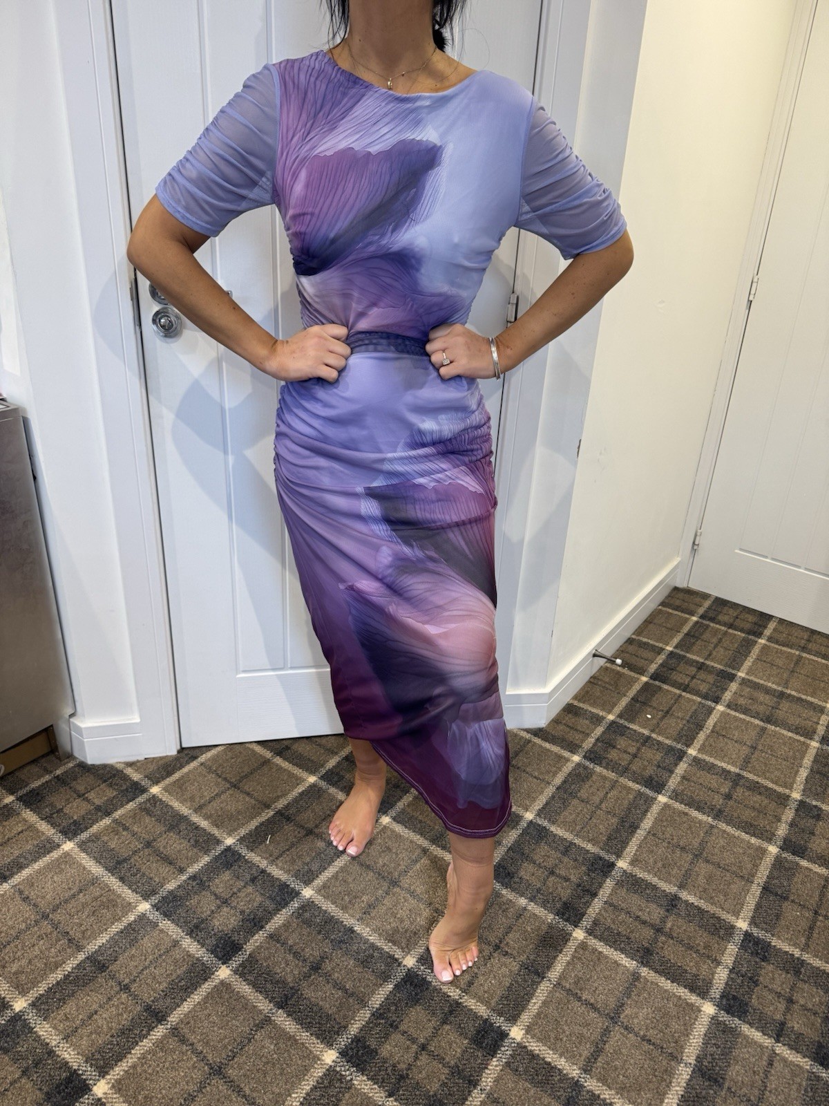 LIPSY SIZE 12 MESH PURPLE HAZE BODYCON TIGHTFIT MIDI PULL ON BRAND NEW WITH TAGS