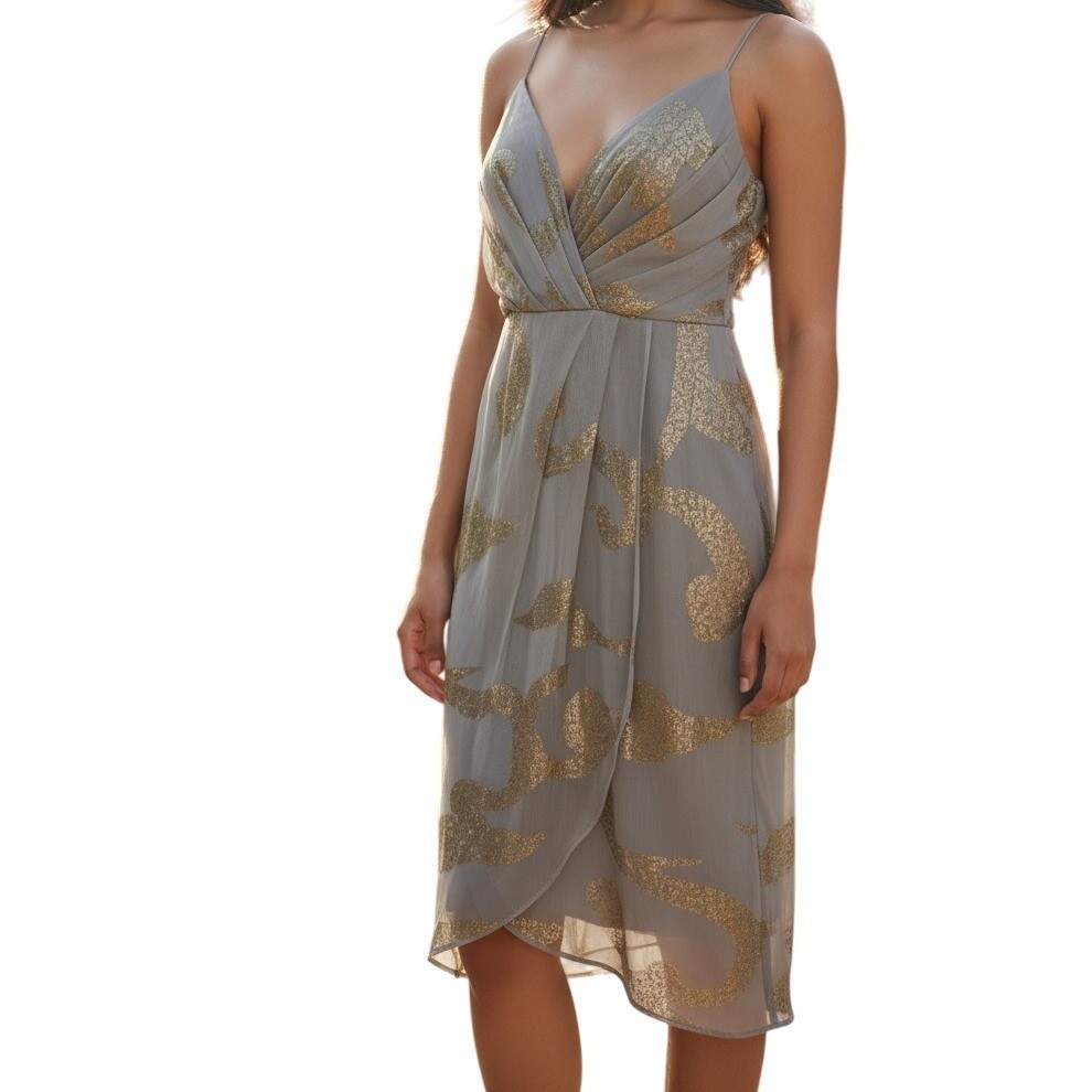 FREE PEOPLE Venus Draped Mini Dress Gray & Gold Metallic NWOT Size 6