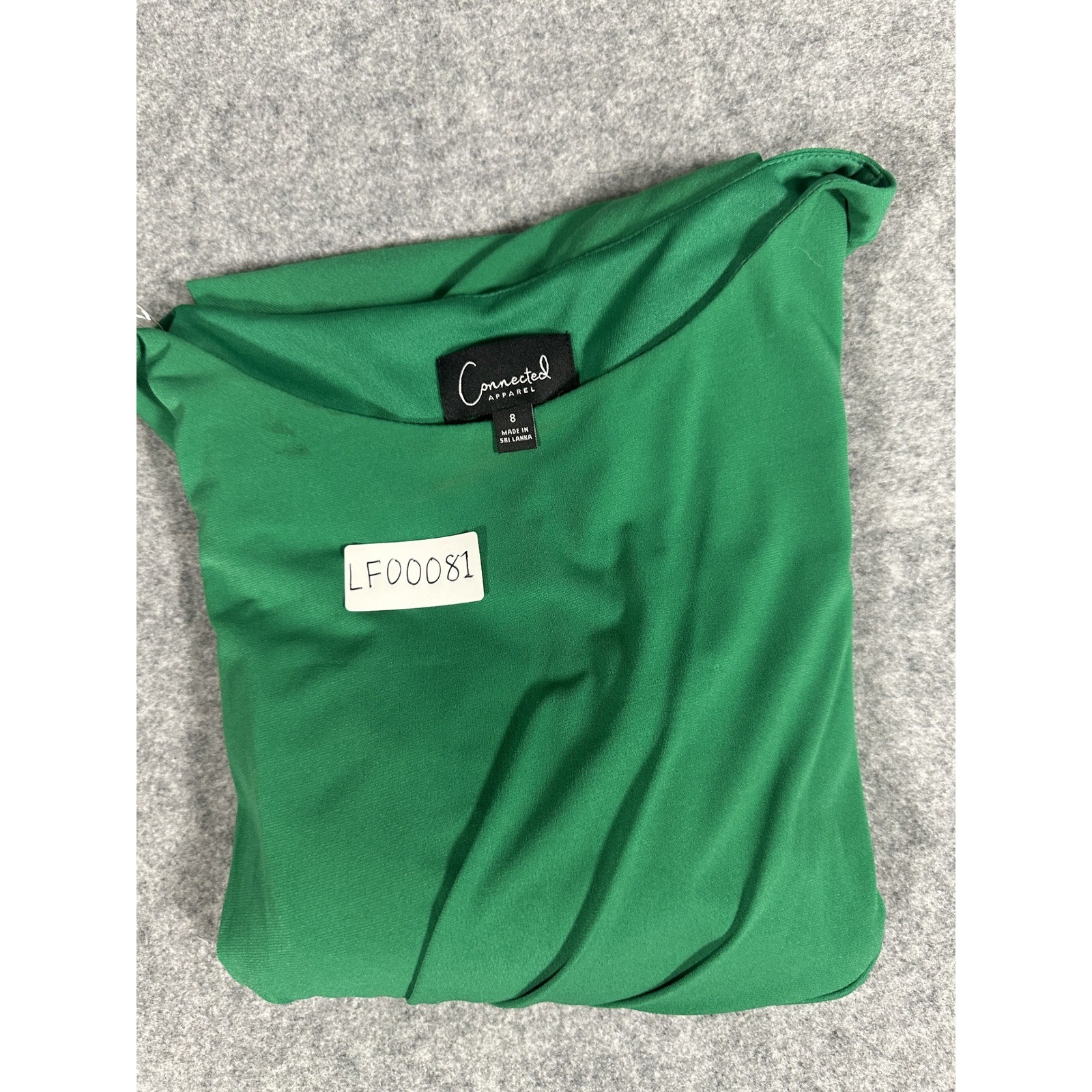 Connected Apparel Faux Wrap Sheath Dress 8 Green Bell Sleeve Gathered Sunburst