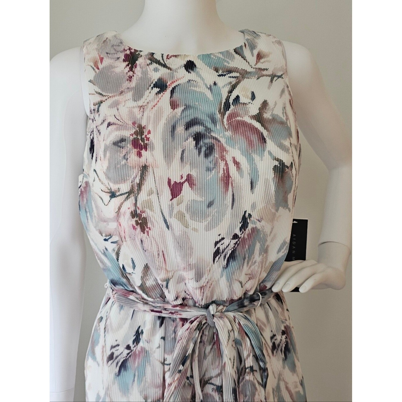 AIDAN MATTOX Women’s Blue Multi Sleeveless Pleated Column Gown. Size 10. NWT