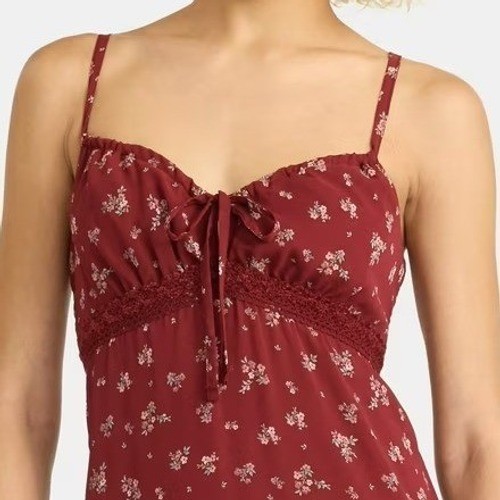 Babydoll Cottagecore Long Maxi Dress XS Merlot Burgundy Floral Empire Seam NWT