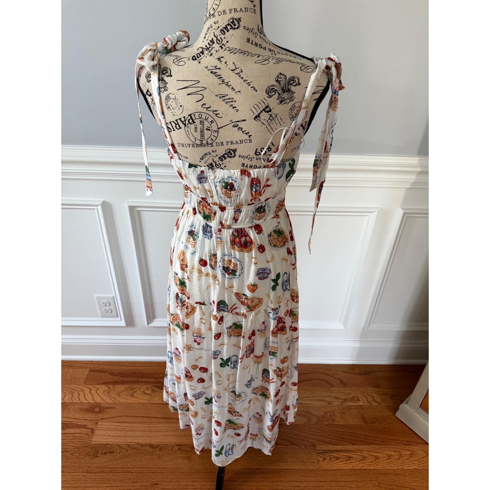 By the River Picnic Print Tie Strap Maxi Dress | Size Medium | NWT