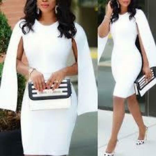 Aomei Bodycon Party Dress Cloak Sleeve, White – Size Large