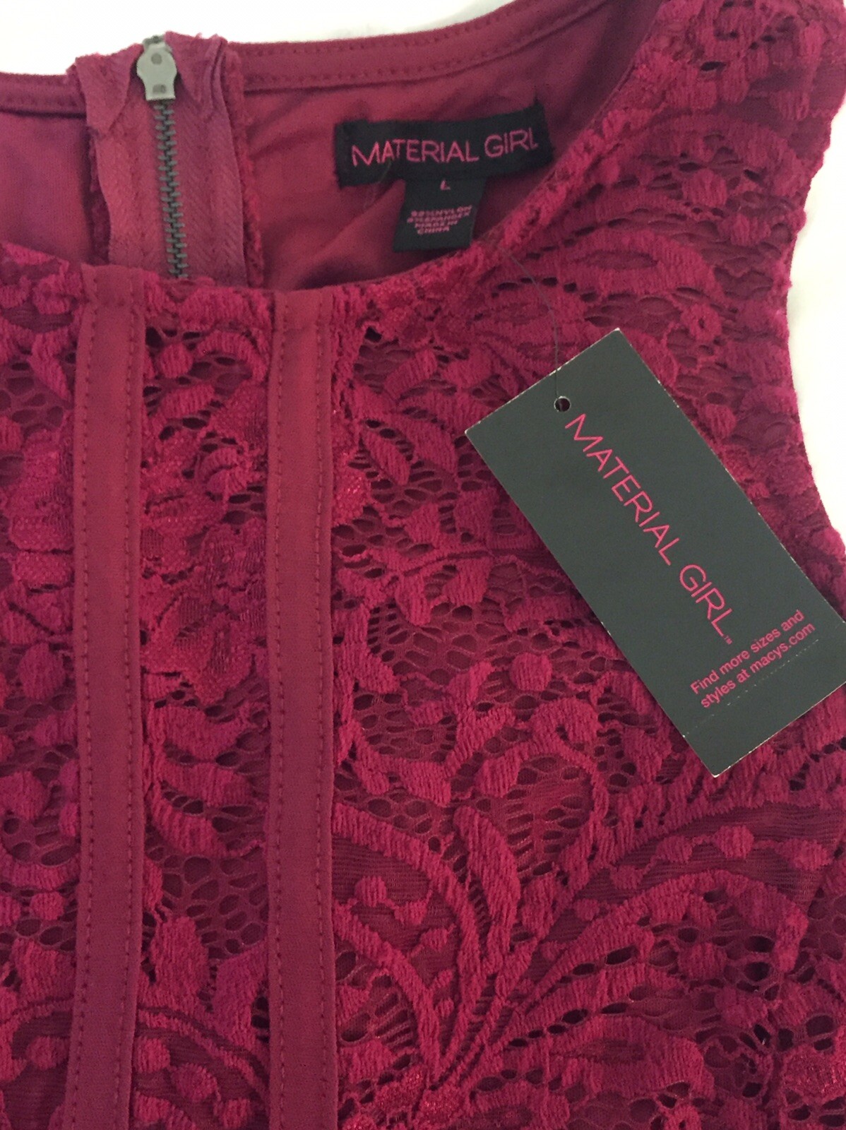 MATERIAL GIRL Raspberry Radiance Lace Bodycon Dress Juniors Sz L Sleeveless NWT