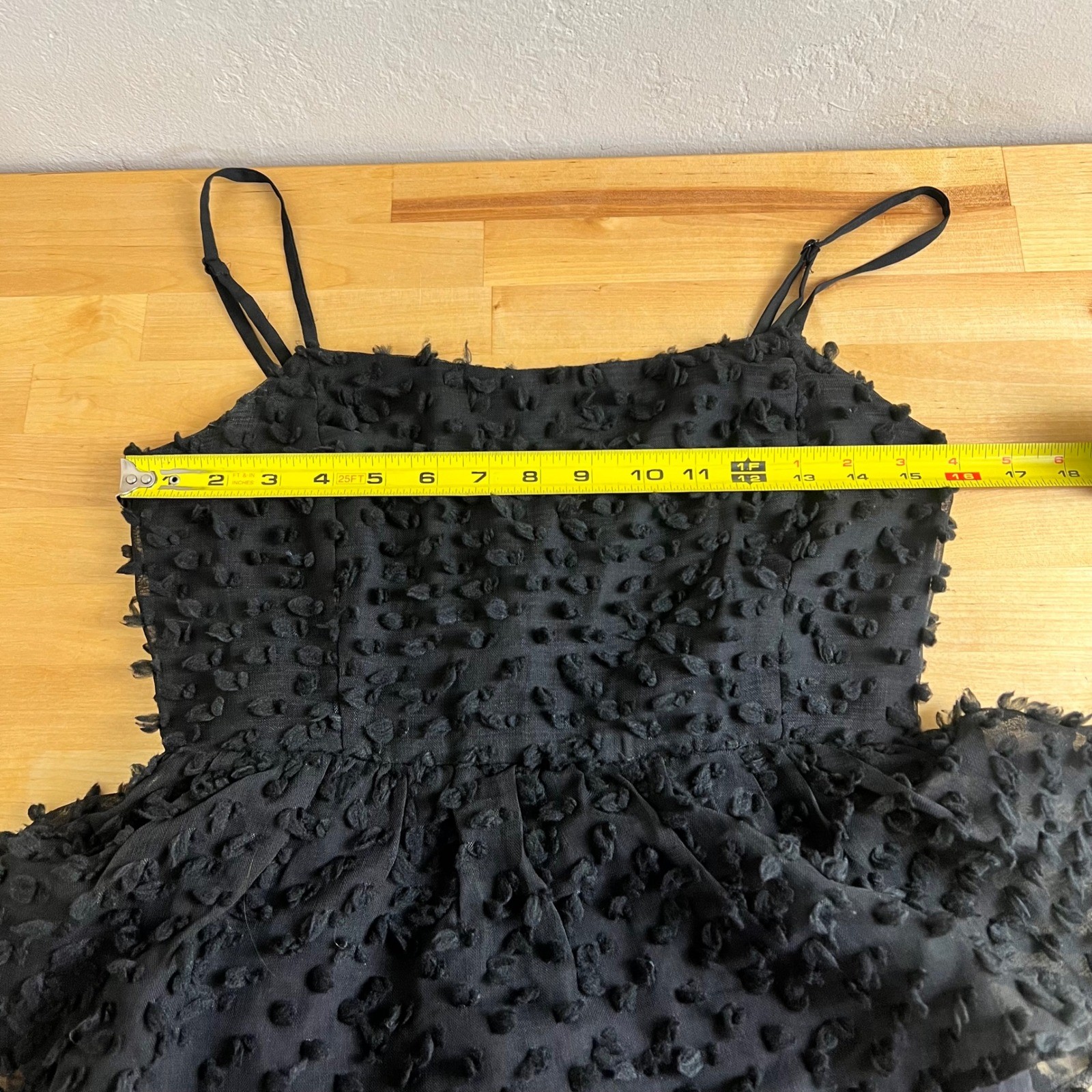Lulus Dress Tiered Midi Size S Black Clip Dot Spaghetti Strap Cocktail Textured