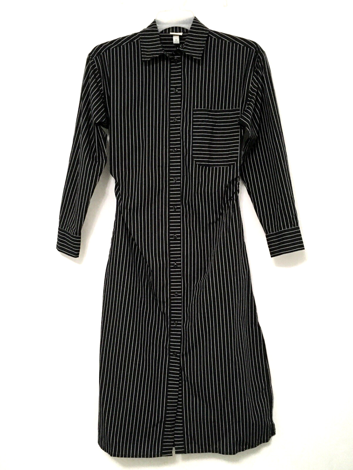 A New Day XS Black White Stripe Versatile Long Sleeve Midi Shirtdress w/ Pockets