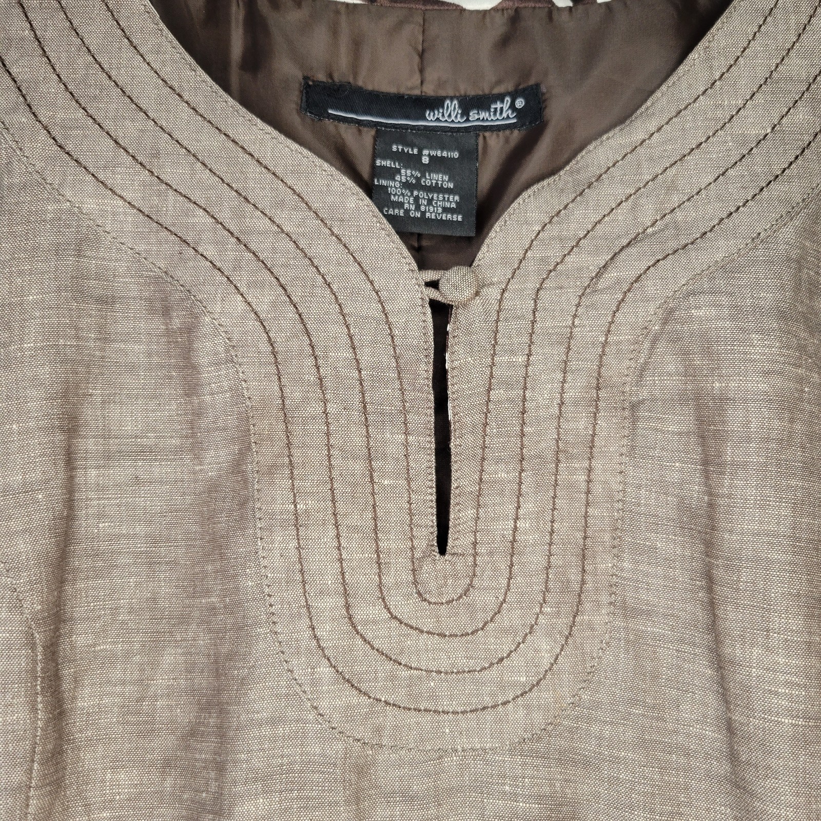 Willi Smith Sleeveless A-line Brown Dress Size 8 Women Business Linen Blend