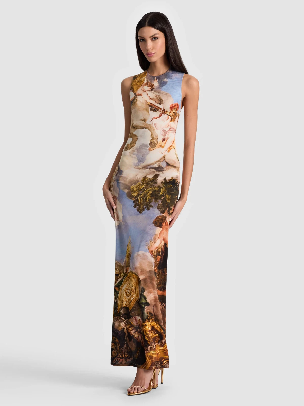 ALICE & OLIVIA (10)DELORA RENAISSANCE FAIR OPEN BACK SL MAXI DRESS NWT MSRP$550