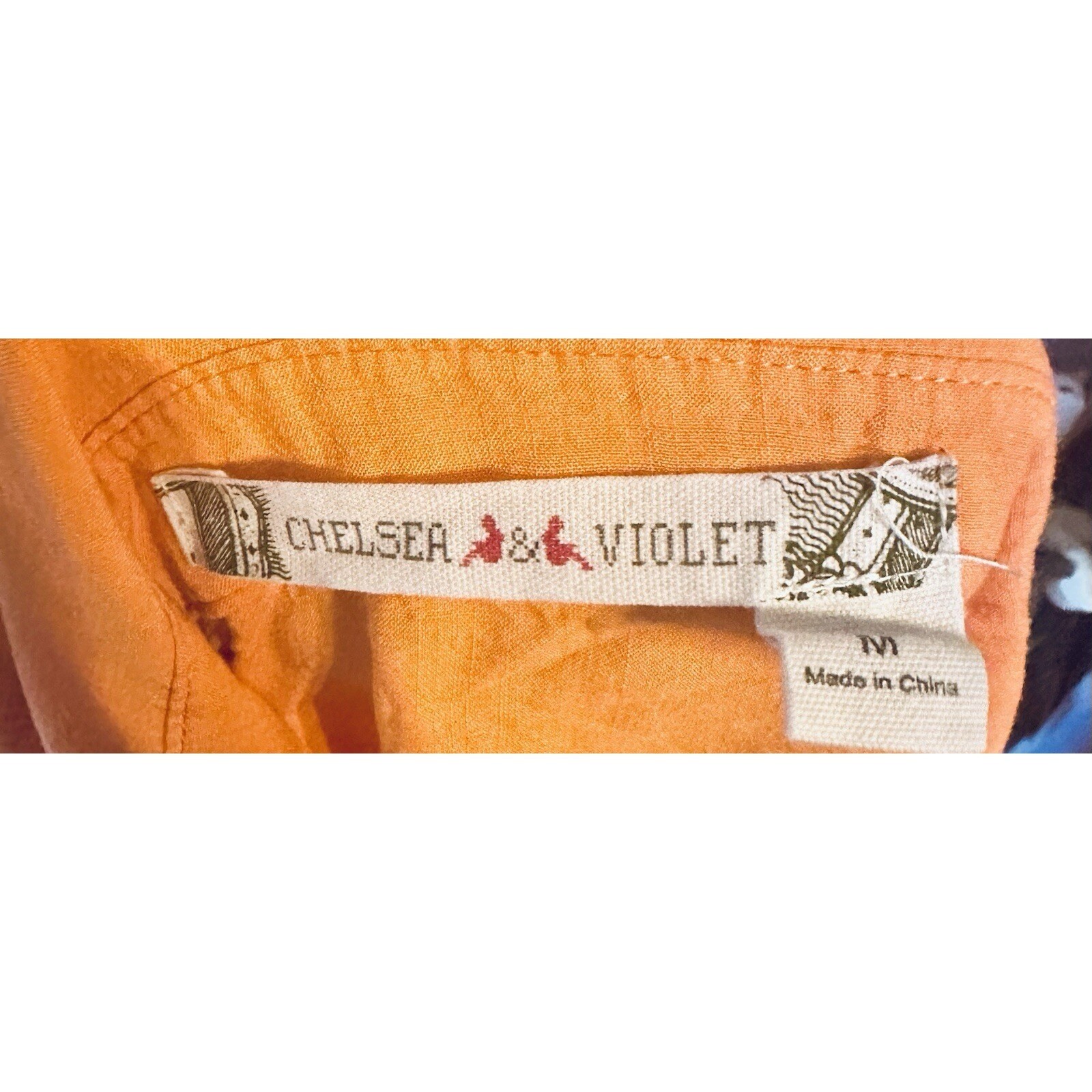 Medium Button Down Shirt Long Sleeve Collared Orange Top Blouse Casual