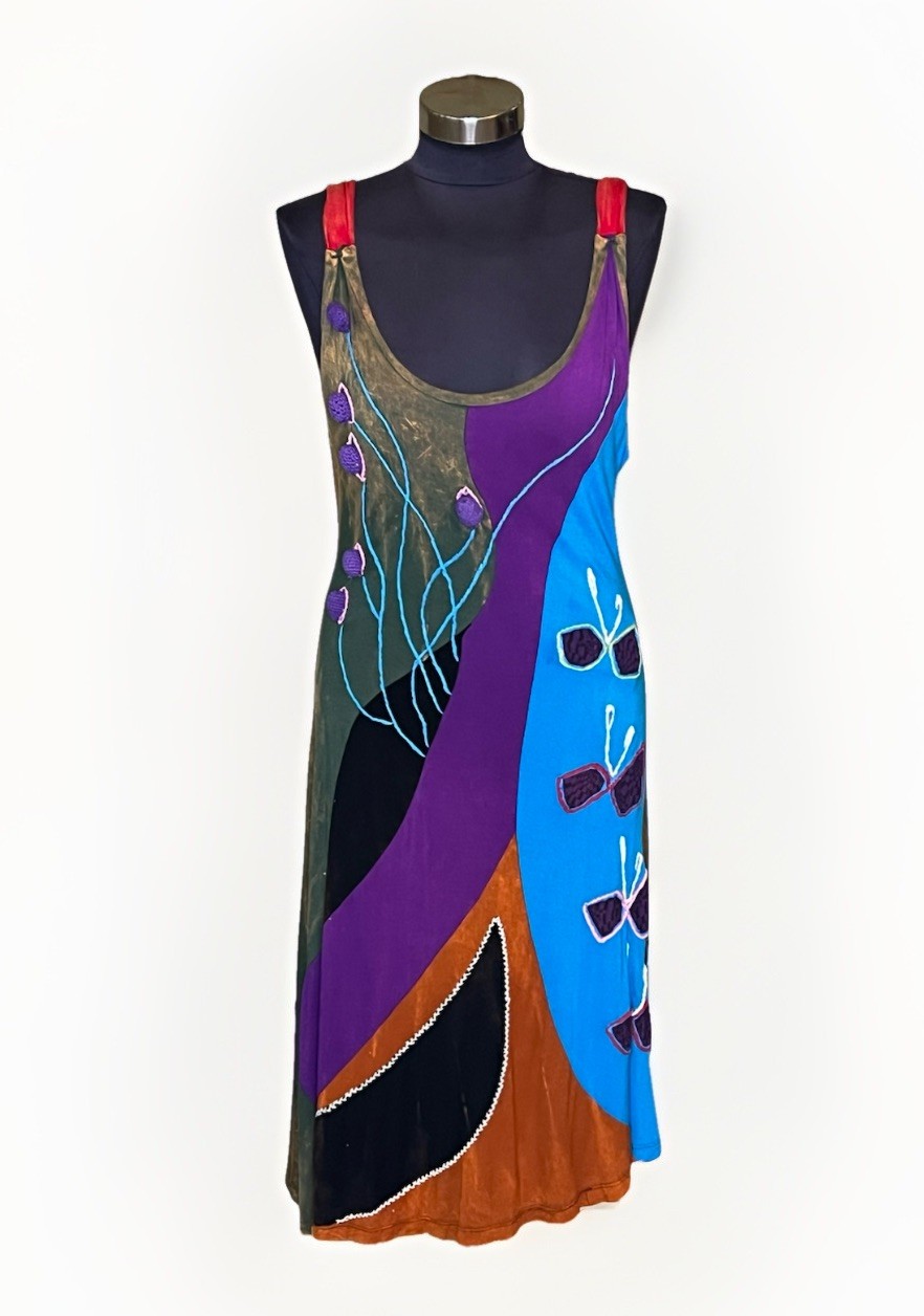 Rising International Nepal Artsy Boho Embroider Dress Large Hippie Festival