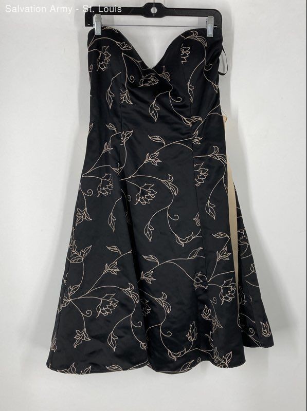 White House Black Market Womens Black Beige Floral Sleeveless A-Line Dress Sz 12