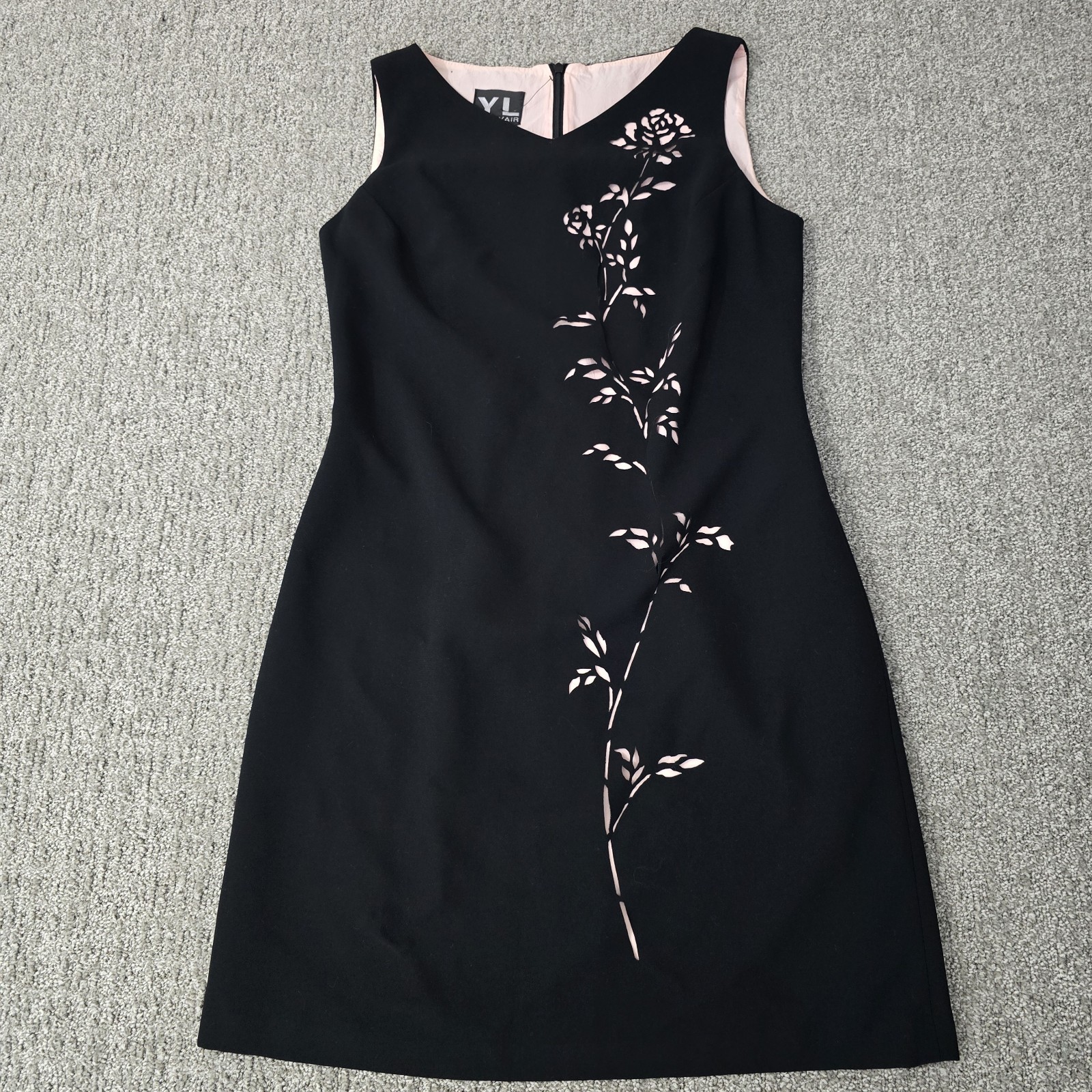 YL by Yair Black Pink Floral Cutout Sheath Dress Sleeveless Womens 8P
