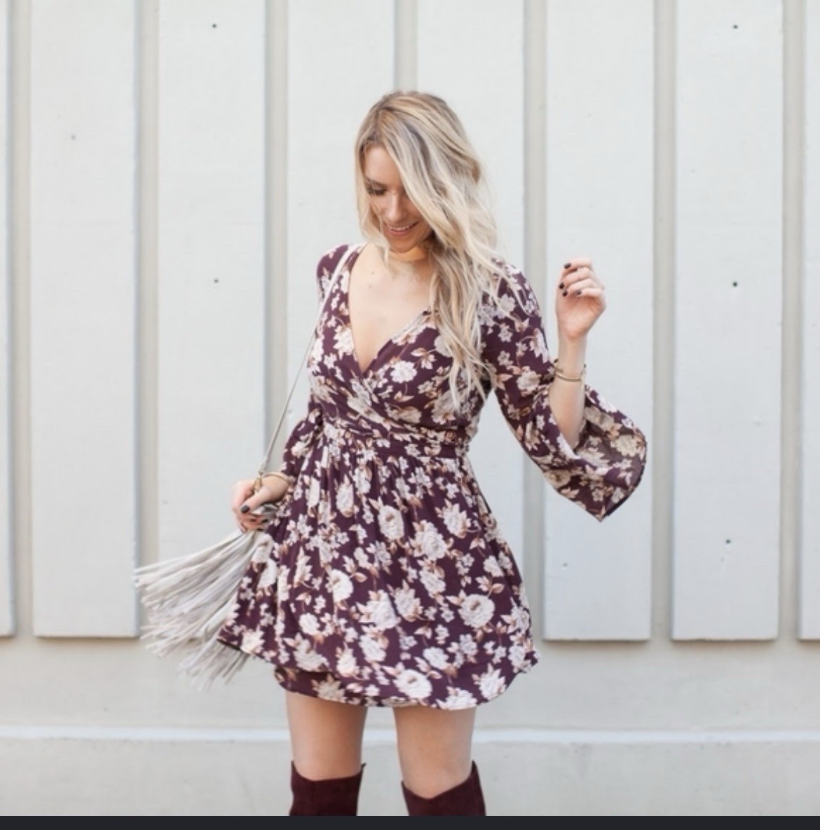 American Eagle Outfitters Burgundy Floral Wrap Dress V-Neck XXS