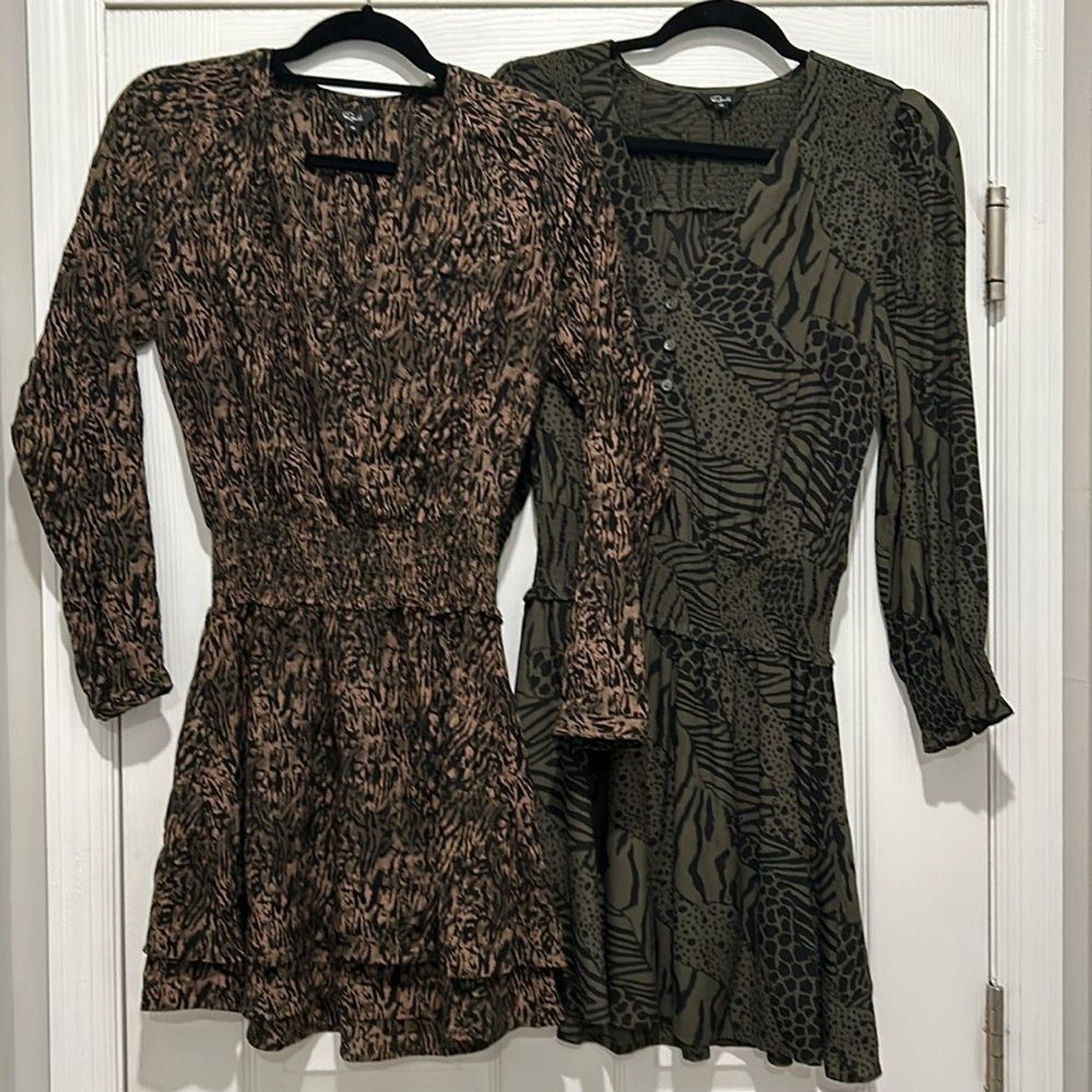 BUNDLE Rails Jasmine Olive Static & Zana Long Sleeve V-Neck Mini Dresses Size XS
