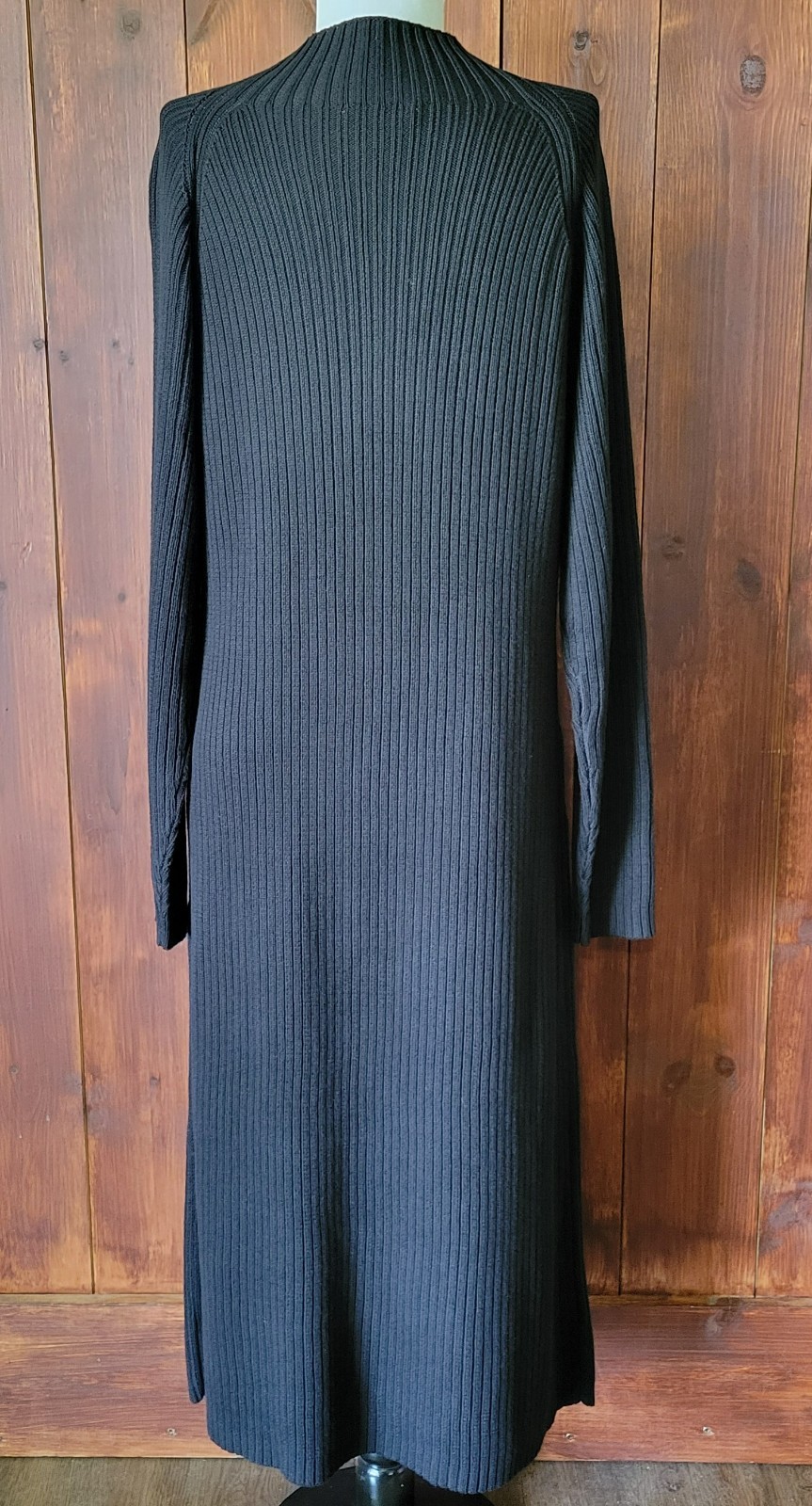 Vintage Coldwater Creek Direct Sweater Dress Women L Black Ribbed Maxi Sunburst