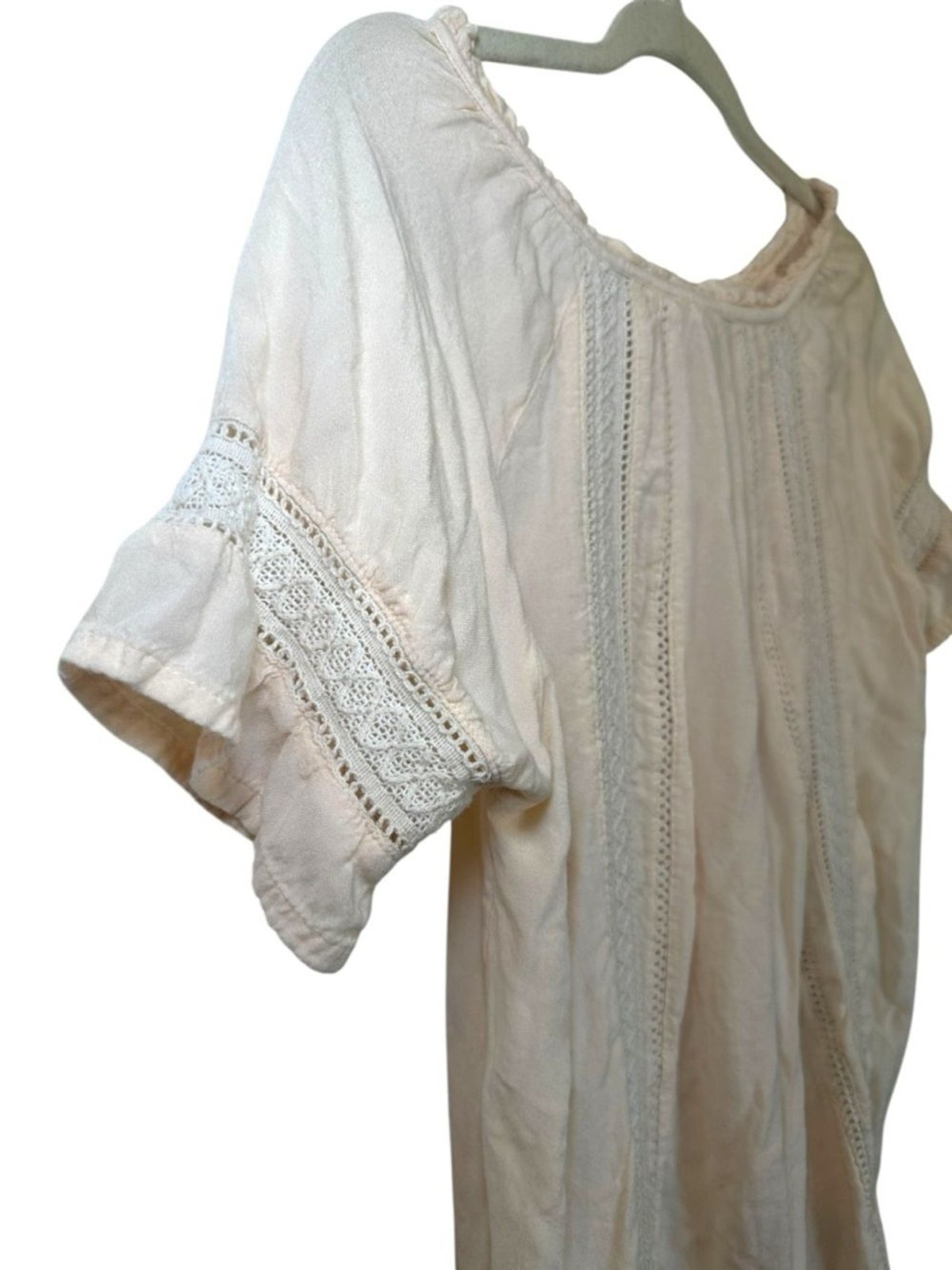 Lagaci Boho Cottagecore Dress Cover Up Peasant Cream Rayon Soft Knit Embroidery