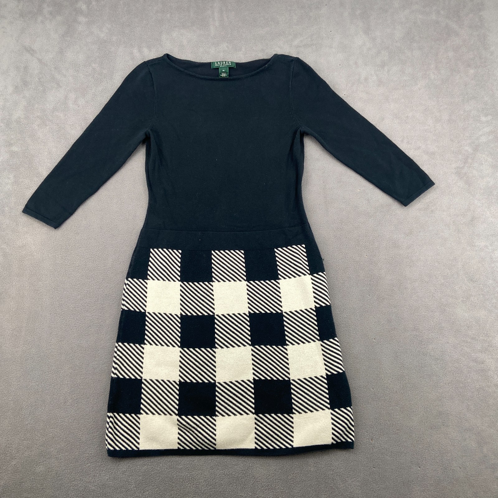 Lauren Ralph Lauren Sweater Dress Womens PS Black Check Knit Casual Warm Wear