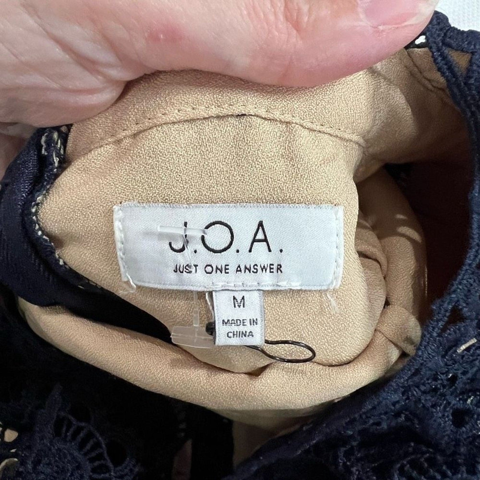J.O.A. Navy Blue Tan Crochet‎ Lace Open Back Dress Womens M