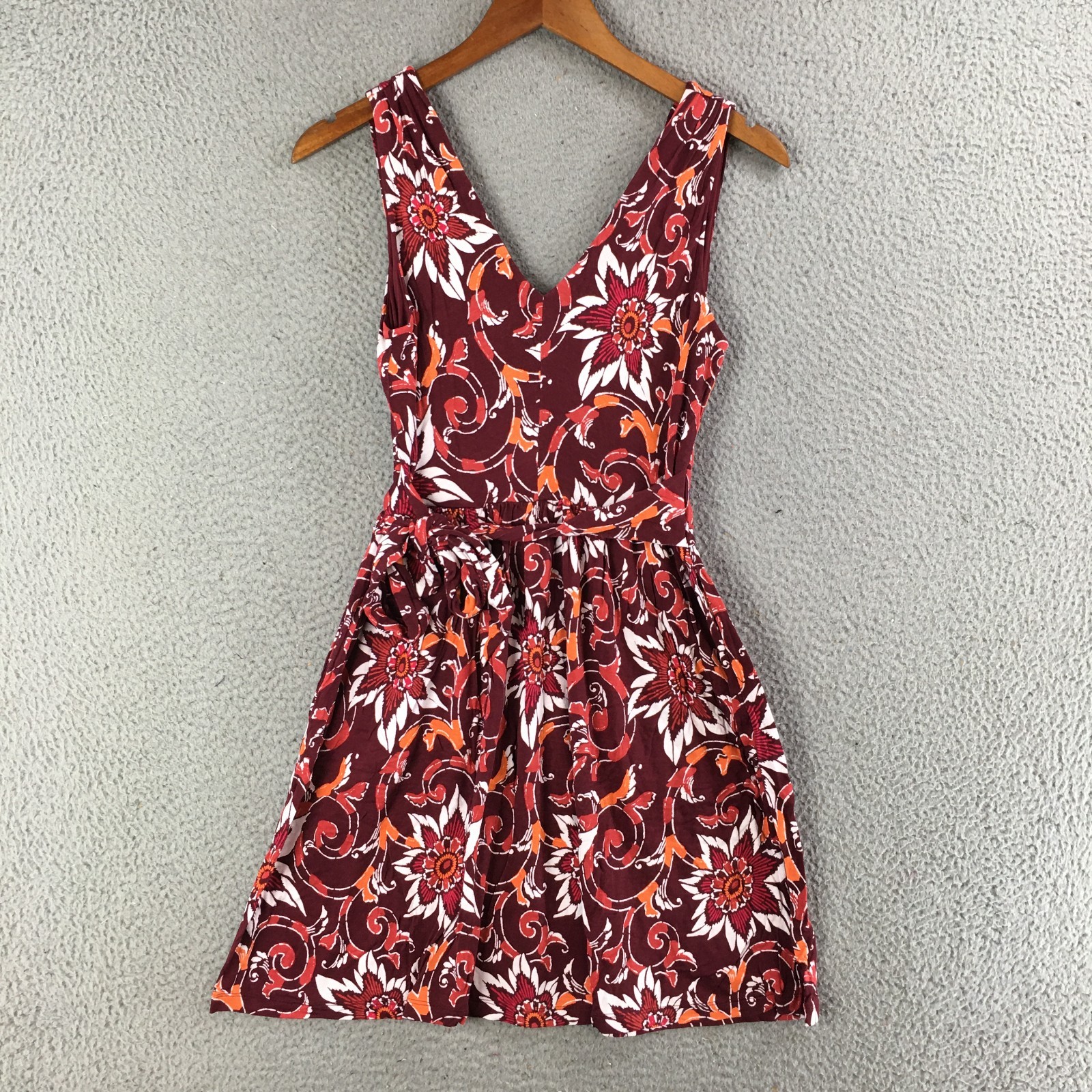 Loft Outlet Mini Dress Womens XSP Sleeveless V-Neck Floral Print Casual Burgundy