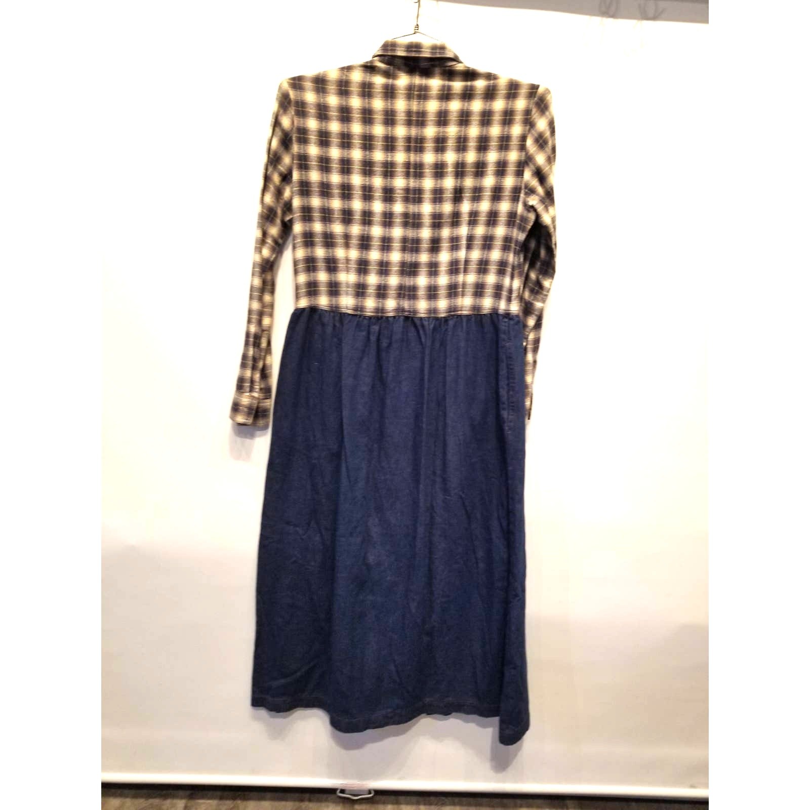Vintage 90s Western Style Flannel Denim Dress Plaid Check Rodeo Style Size M
