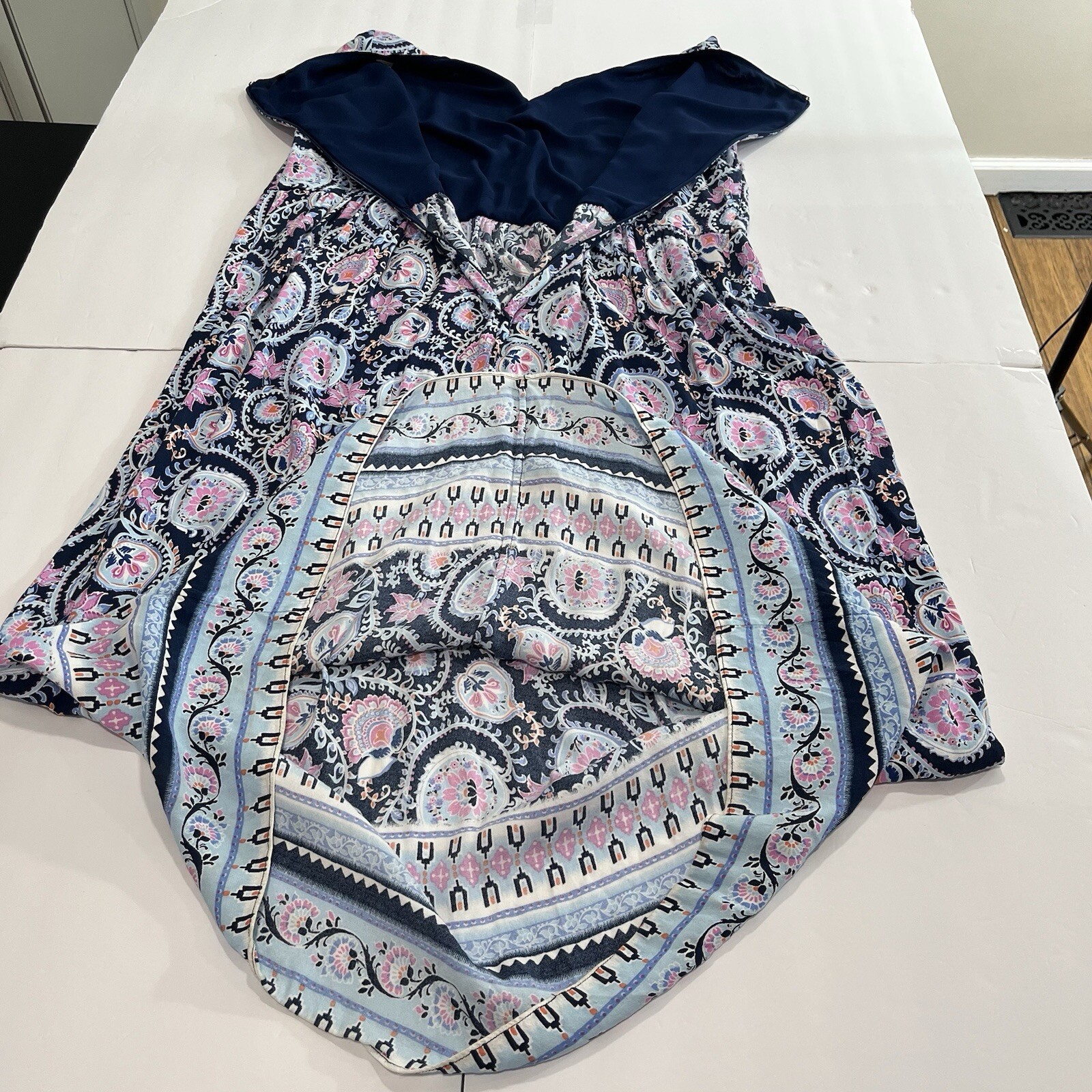 Talbots Blue Pink Paisley Border Hem Sleeveless Maxi Dress Size 12