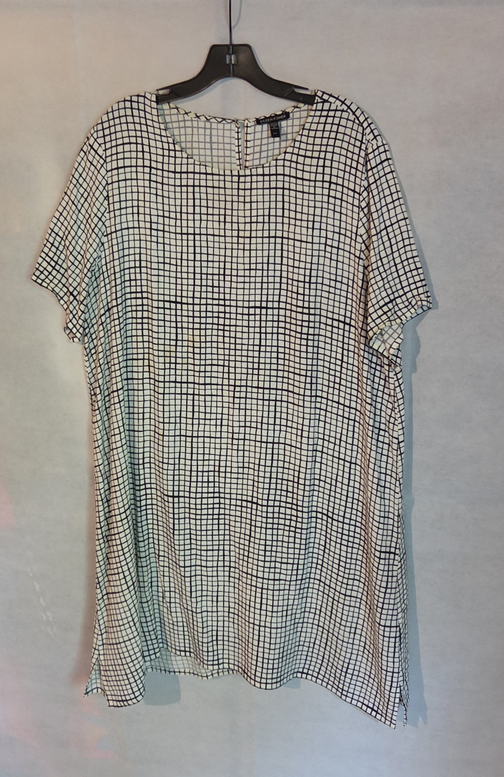 Eileen Fisher Women’s Check Short Sleeve Dress Size L White Black EUC