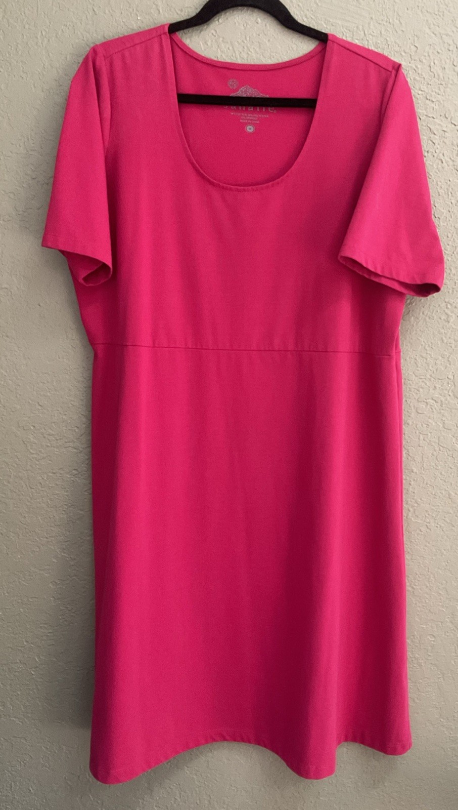 Sahalie Women’s 1X Solid Pink Short Sleeve Fit Flare Cotton Poly Spandex Dress