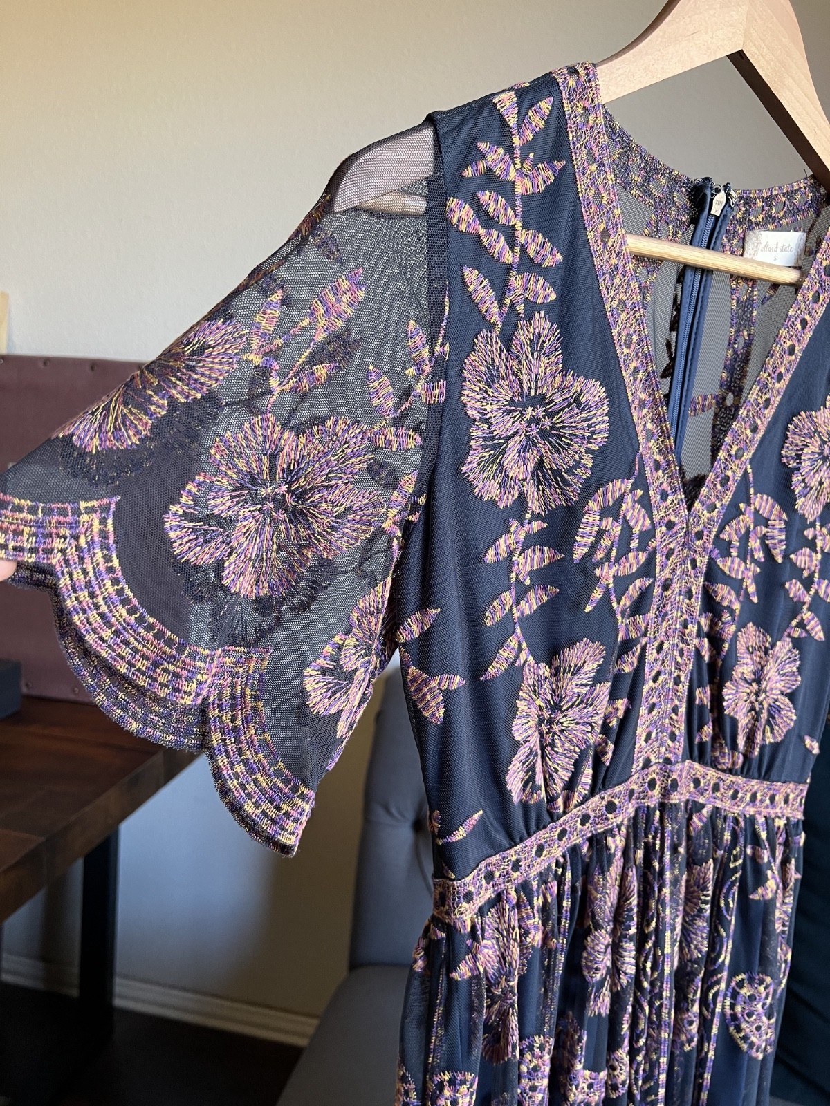 Alter’D State Embroidered Maroccon Kimono Maxi Dress Size Small | NWOT