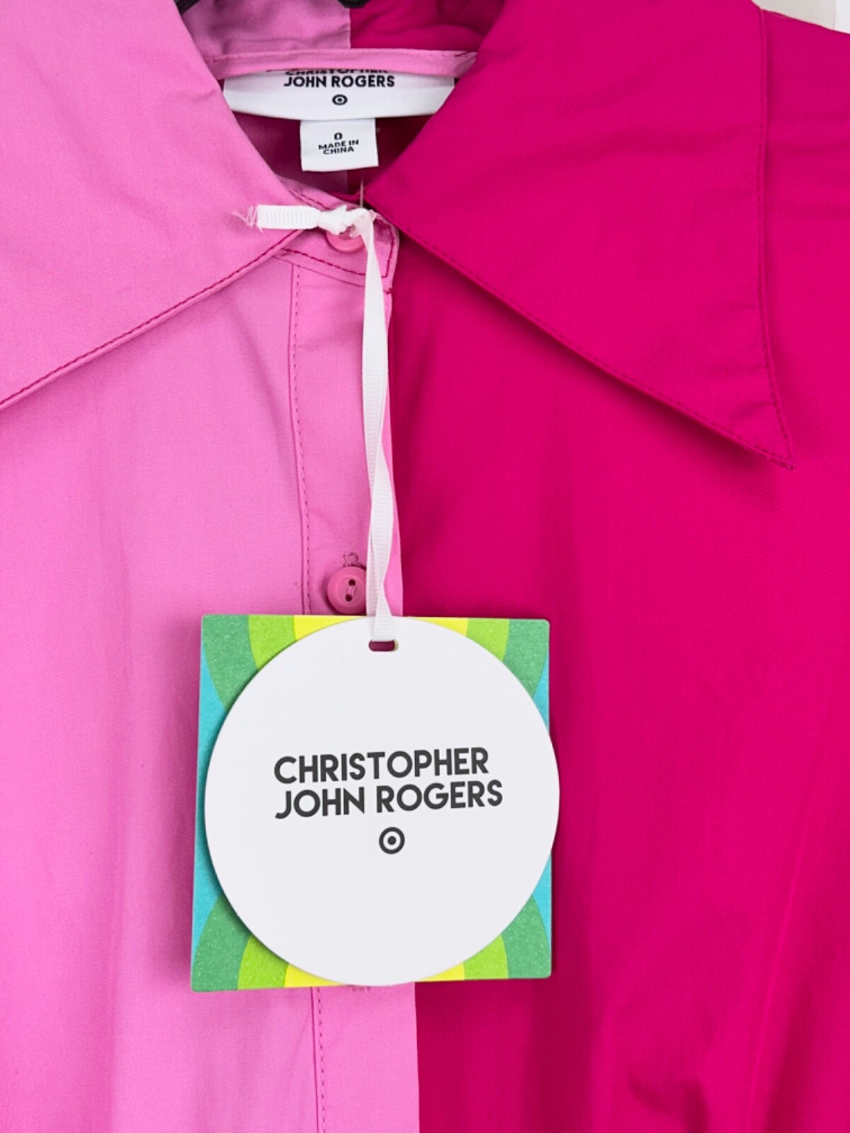 Christopher John Rogers X Target Pink Color Block Poplin Tiered Shirt Dress Sz 0