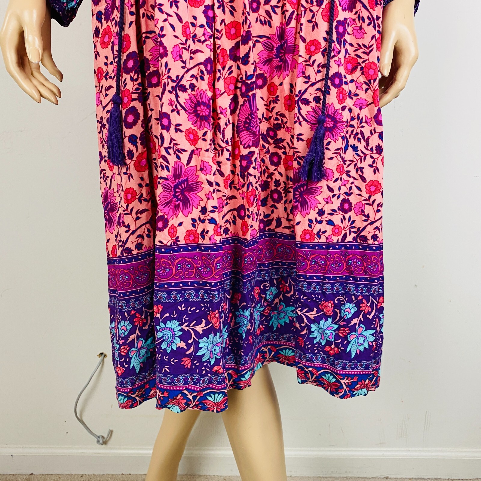 R Vivimos Bohemian Boho Style Paisley Floral Peasant Lounge Midi Dress S 4 / 6