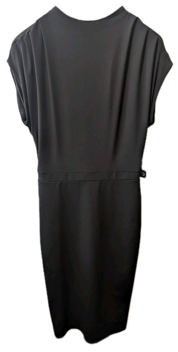 Express S Black Mock Neck Ruched Short Sleeve Cinched Mini Pencil Skirt Dress