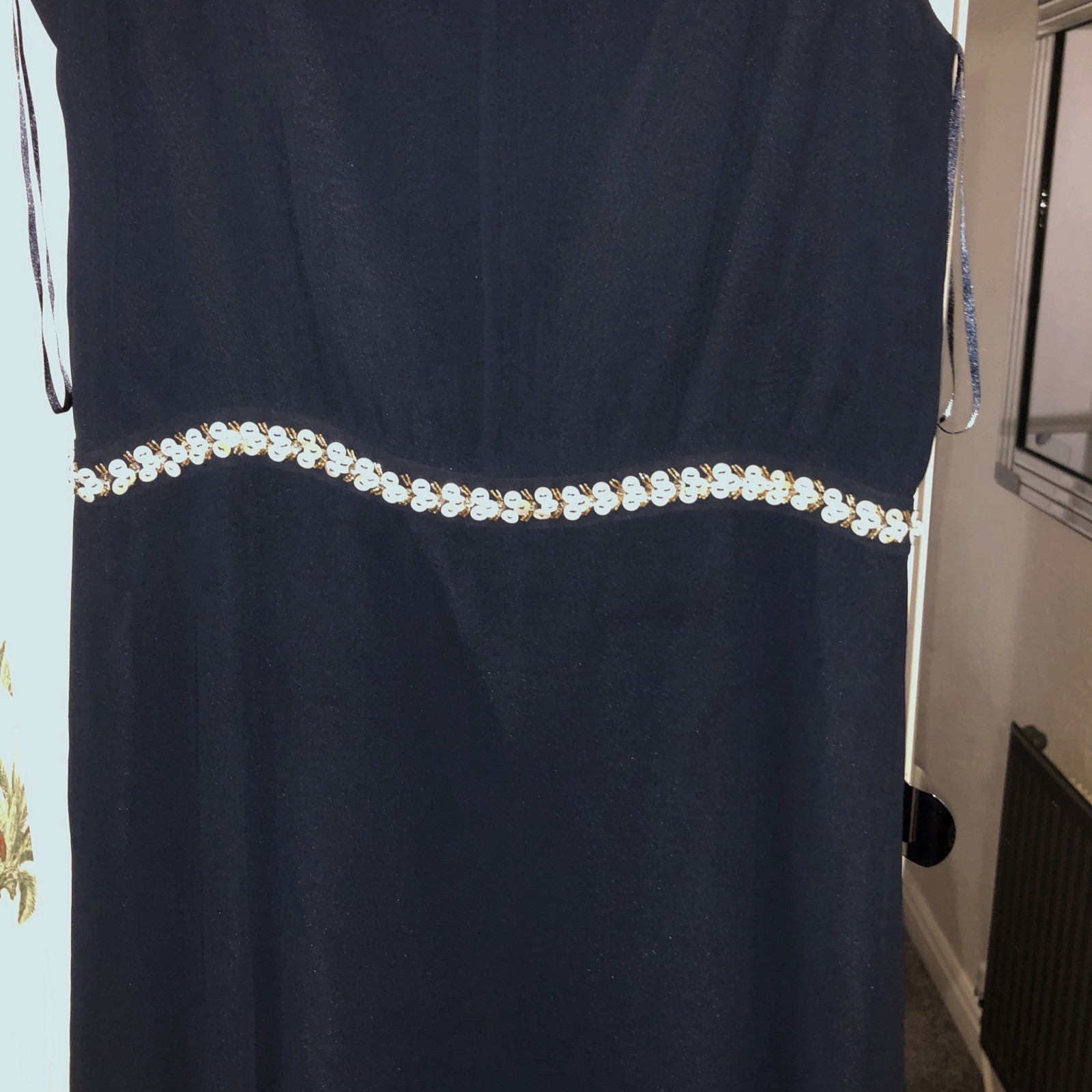 Monsoon Size 16 Pit To Pit 20in Navy Bead/Button Embellished Lined Dress VGC