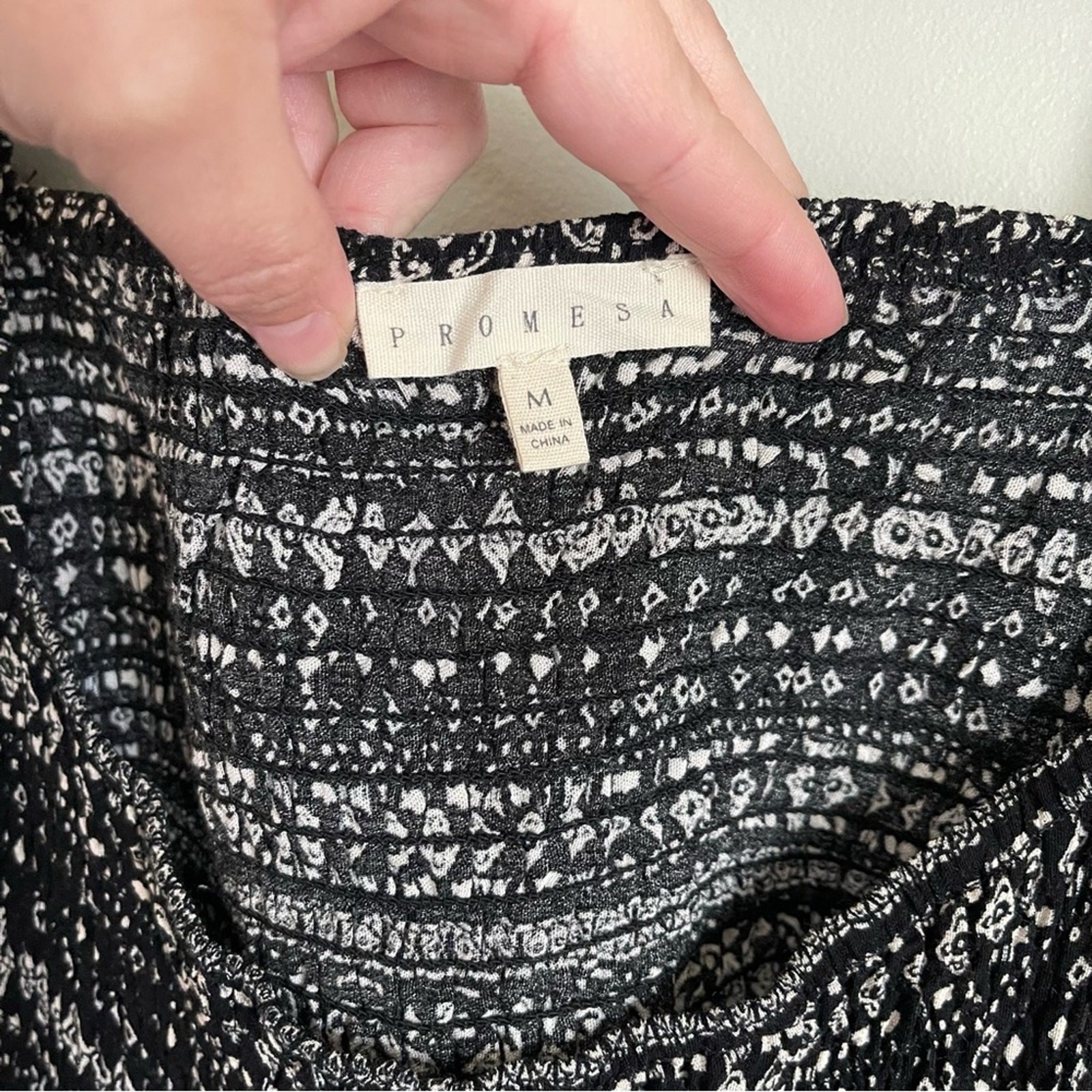 Promesa Black White Boho Patterned Maxi Dress Size M Backless Smocked Bishop
