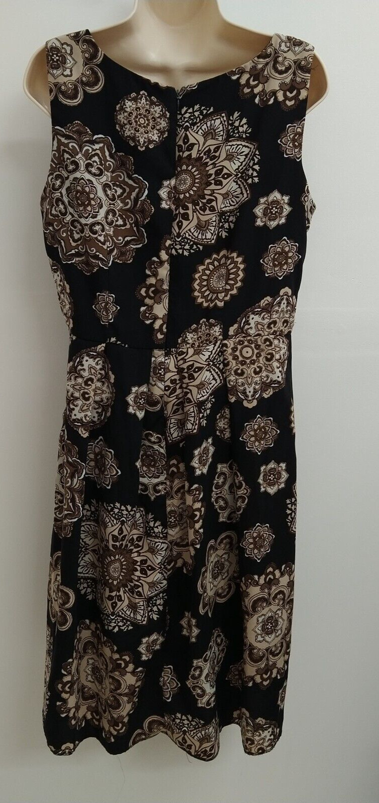 Studio I Dress Womens Size 8 Brown White Black Paisley Sleeveless Midi Ladies
