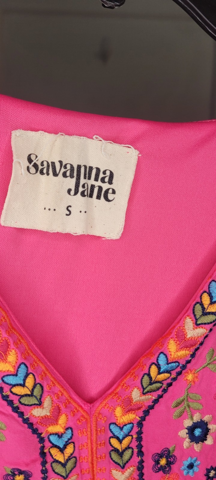 Savanna Jane Womens Pink V-neck Floral Embroidered Dress Size Small