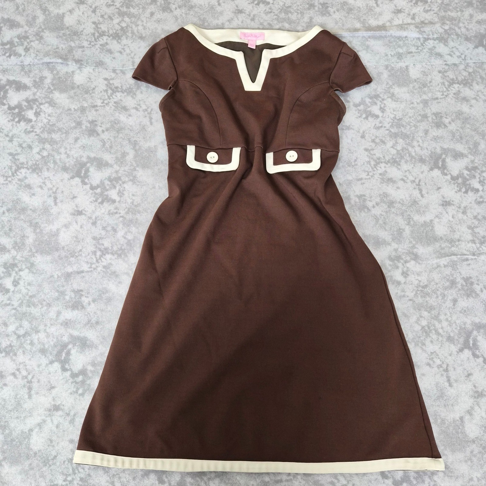 Lilly Pulitzer Cleary Mod Shift Dress Womens 0 Retro Preppy Brown Dark Academia