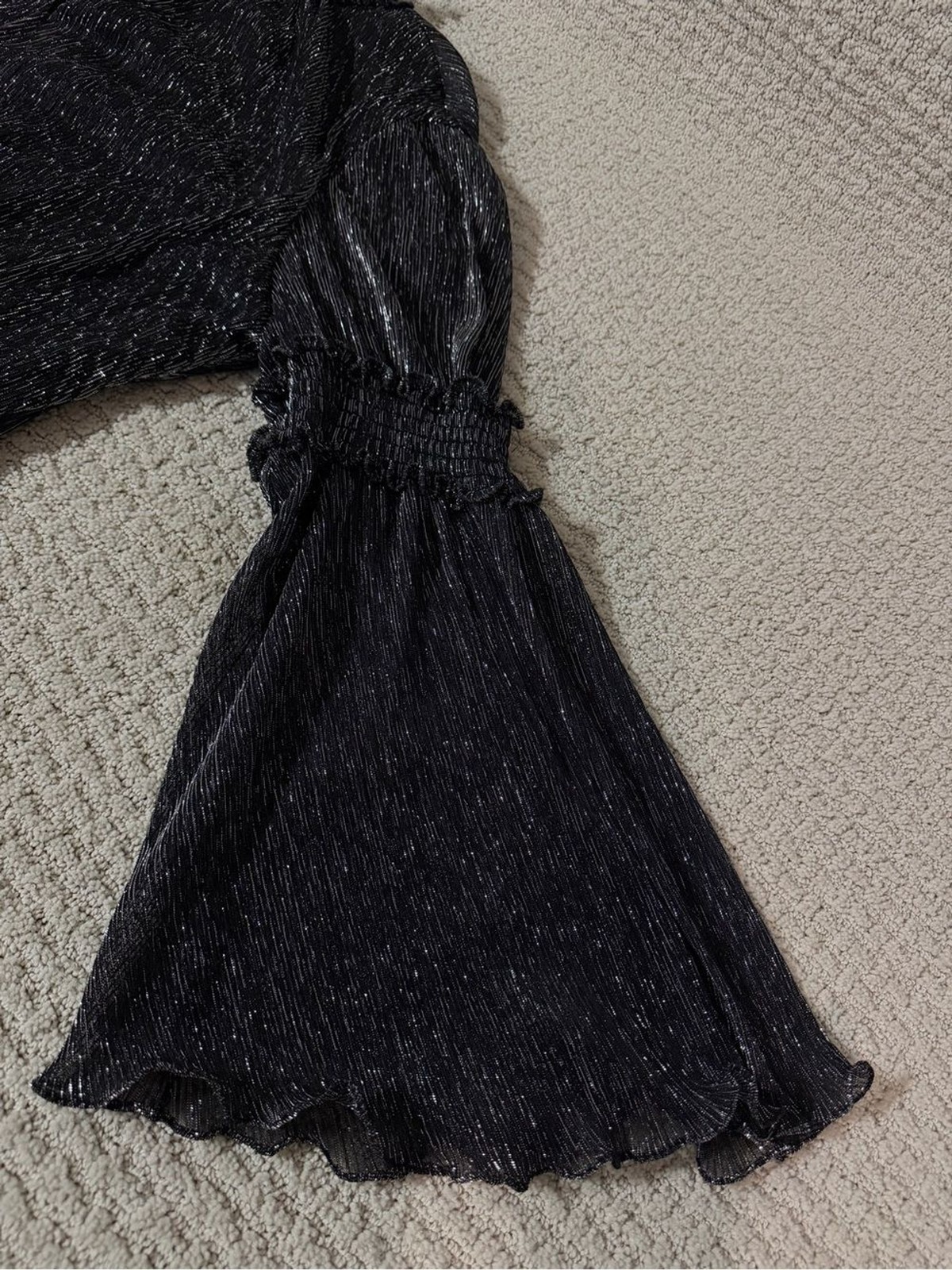Parker New York Metallic Pleated br Ruffle Mini Dress Black Silver Size XL NWT