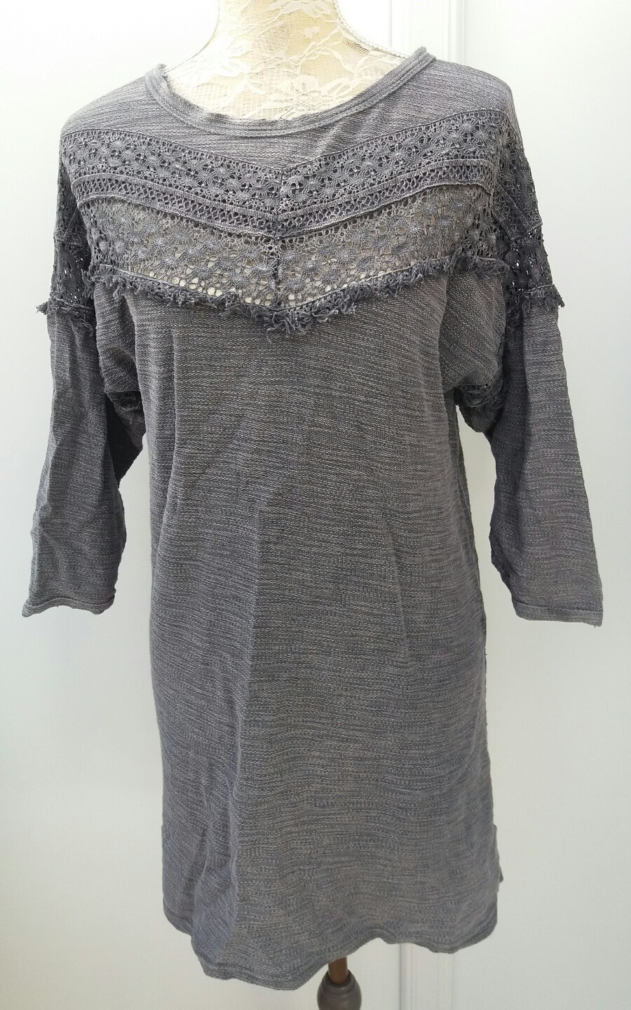 H&M Ladies Size XS 6 8 Grey Zip Back Ethnic Style Tunic Dress Casual Fashion