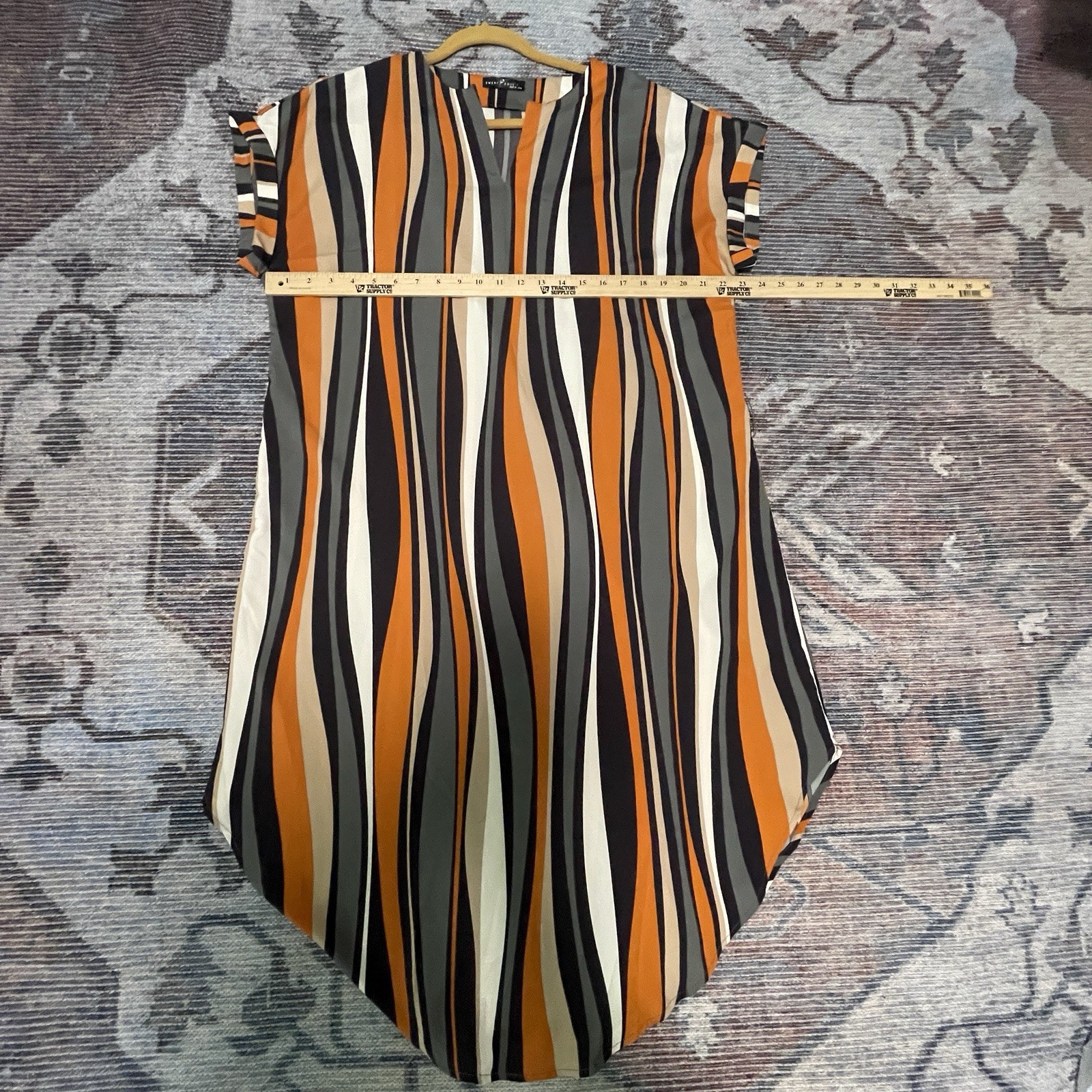 Emery Rose Notch Neck Striped Colorblock Belted Dress Sz Large