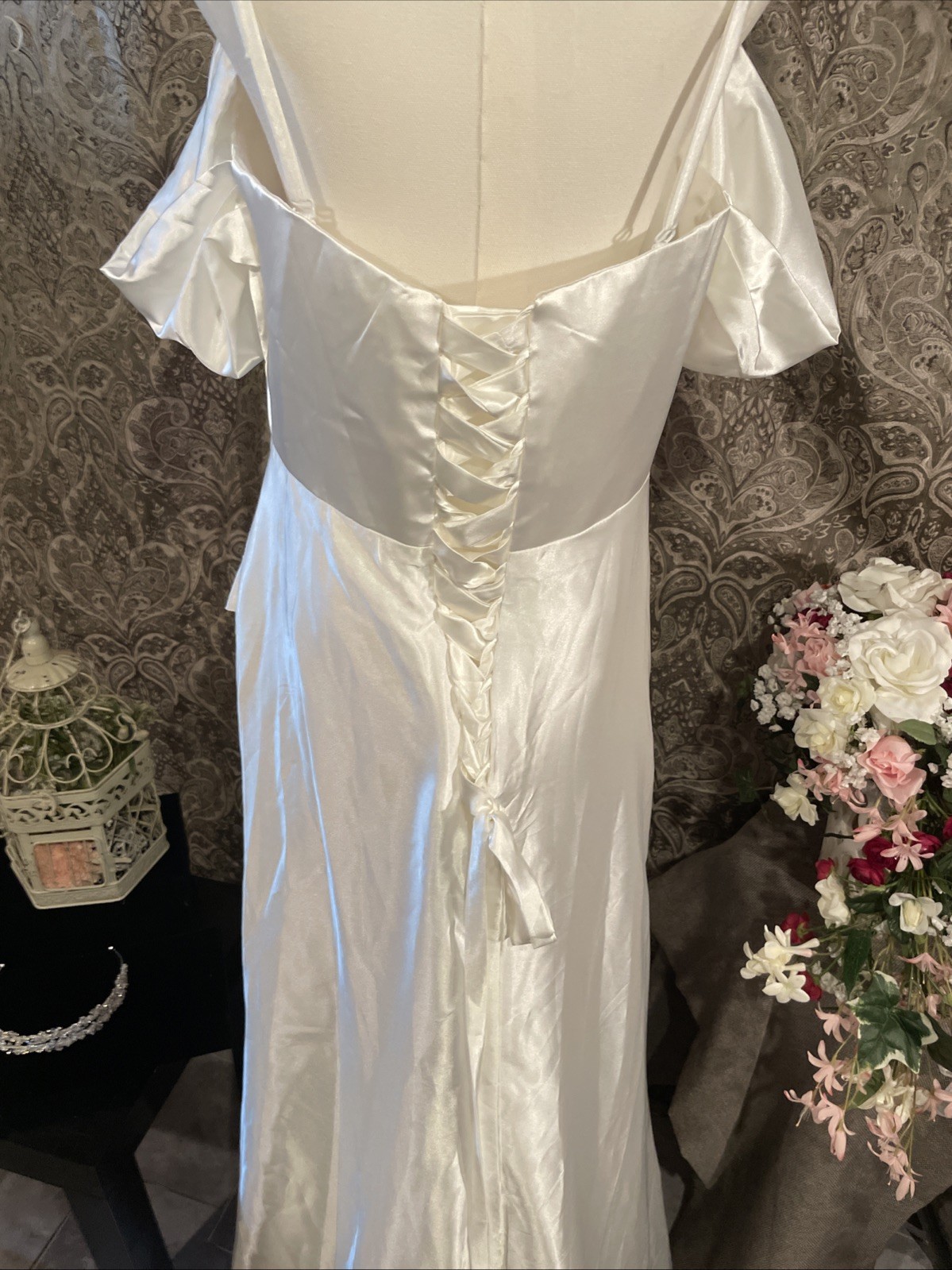 MU XiANGCHEN White Dress Long Corset Back Off The Sleeve Size 14