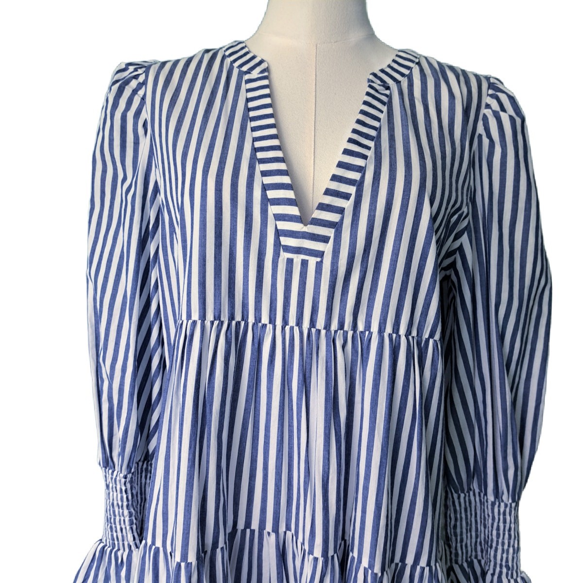 TUCKERNUCK Pomander Place Blue & White Stripe Cotton Poplin Kenzo Dress Medium