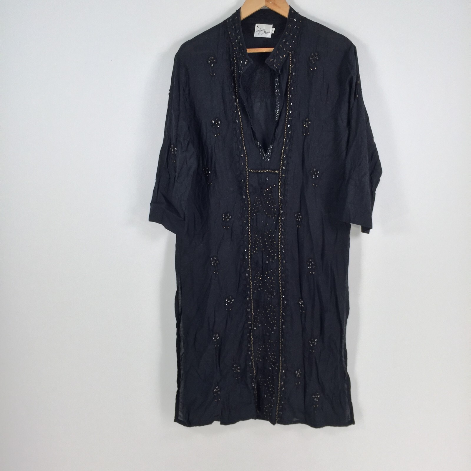 Have to have womens dress size L shift black 3/4 sleeve Vneck beaded 050902