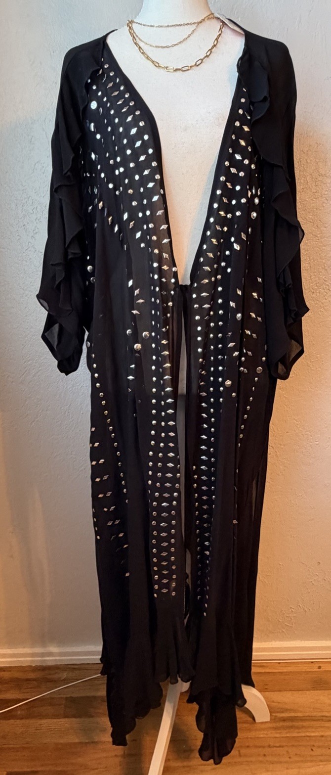 33- Free People Studded Duster Kimono Black NWT Sheer Cardigan Boho Cover Up