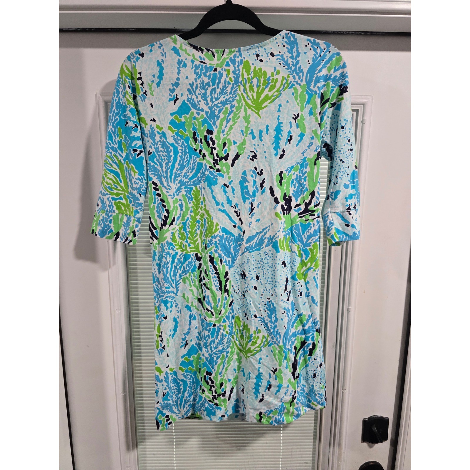 Lilly Pulitzer Blue Green Coral Reef Pima Cotton V-Neck T-Shirt Dress Small