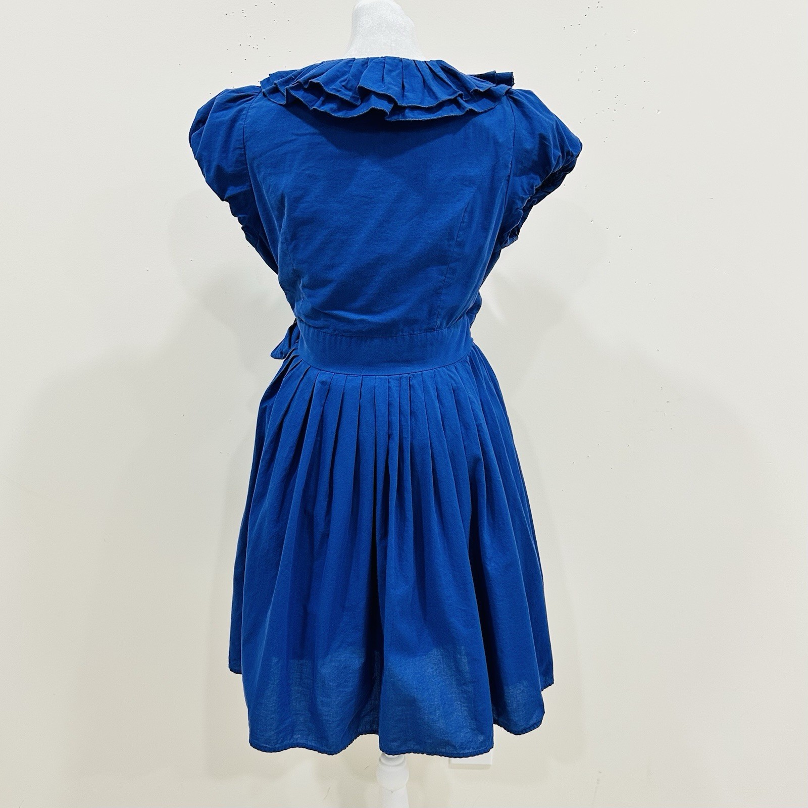 Double Zero Cobalt Blue Ruffle Wrap Dress Pleated Skirt Fit & Flare Size L