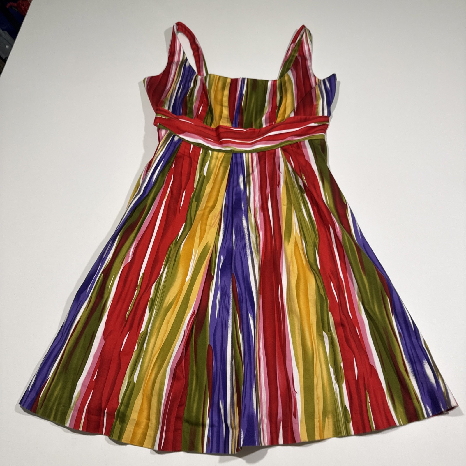 Calvin Klein Women 12 MIDI Dress A-Line Fit & Flare Red Green Purple Sleeveless