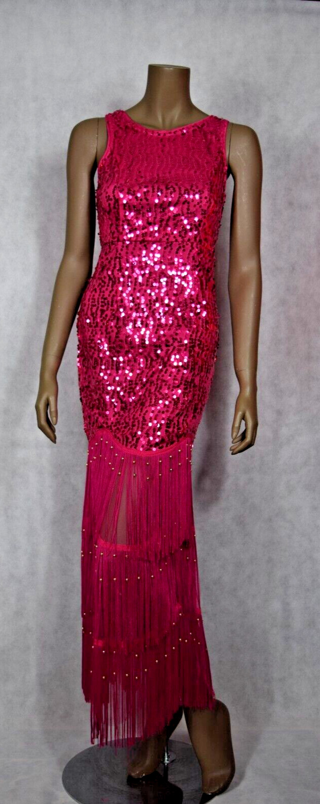Women Fringe Sequin Beaded Fuschia Dress, Size M, NWT