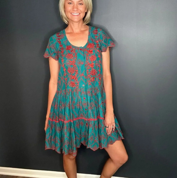 NWT ModaPosa Simonetta Fall Hand-Embroidered Cotton Dress Size Large